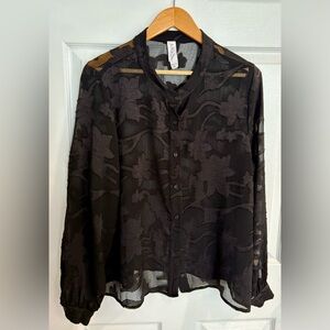 Anthropologie Black Sheer Floral Shirt